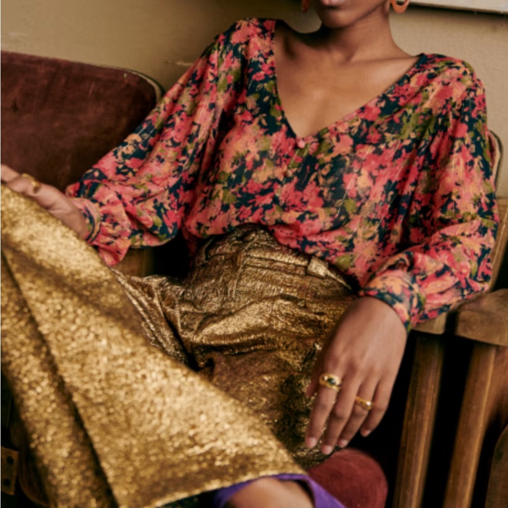 Sezane pink/blue floral blouse. Size 34 fits xsmall-small